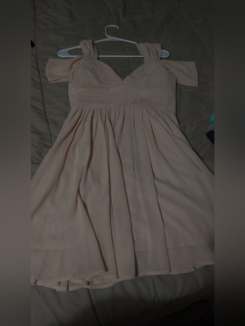 Elegant Blush Pink Pleated A-Line Women’s Off Shoulder Dress Size Medium